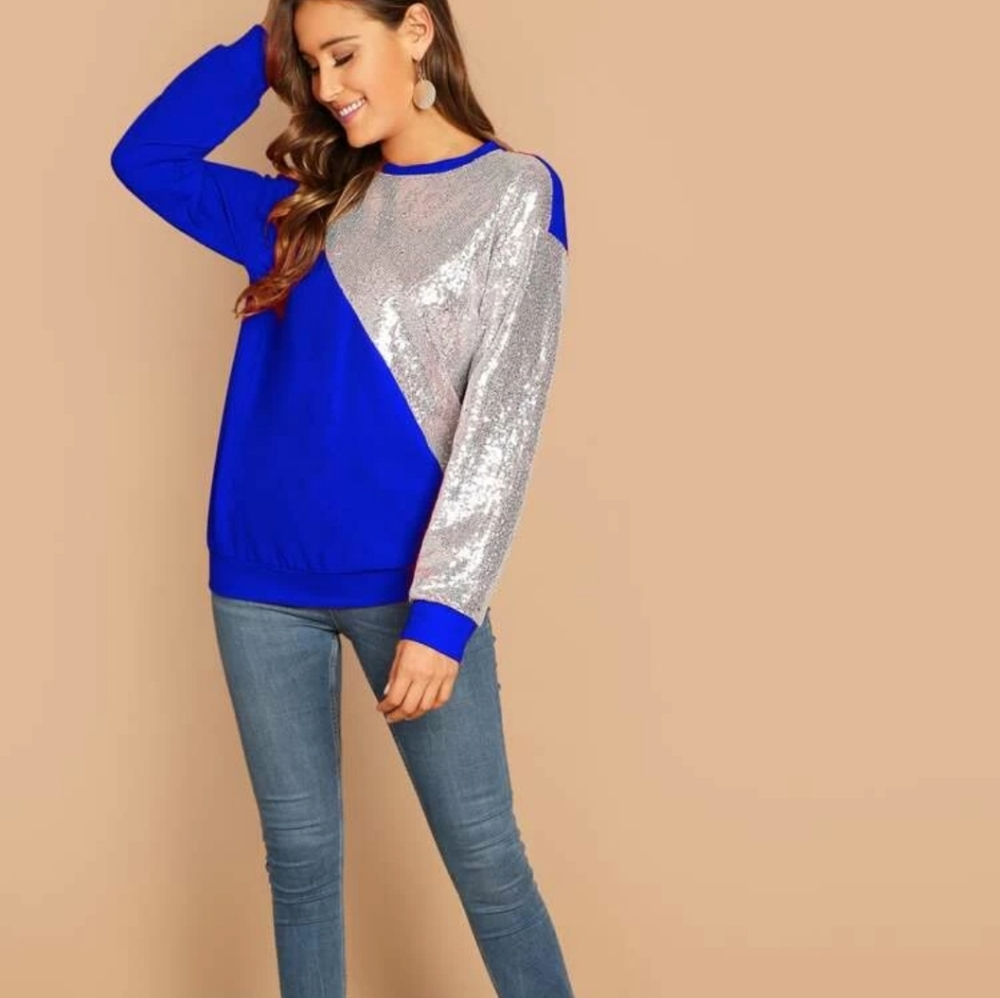 Contrast Panel Sequin Sweatshirt/Top